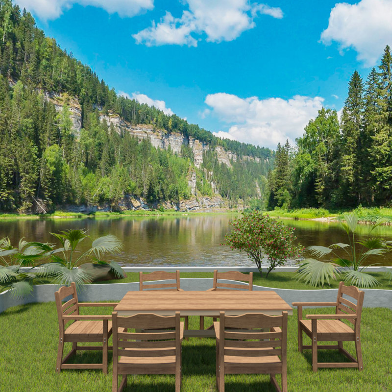 Patio Dining Chair With Armset Set Of 2, With Imitation Wood Grain Wexture,HIPS Material, Teak 