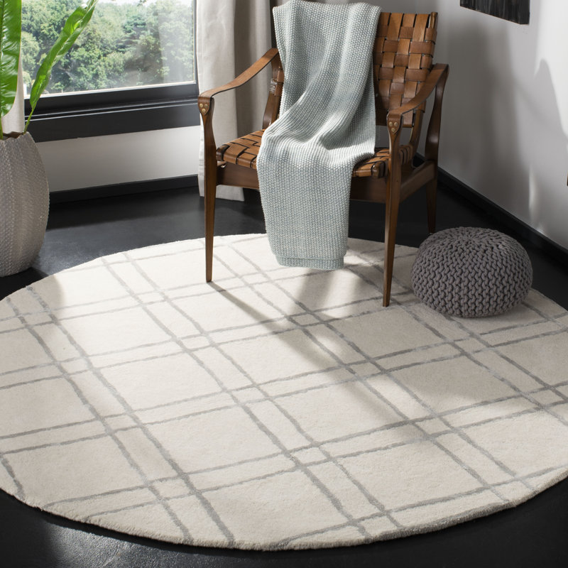 Milroy Hand Tufted Wool Geometric Rug, Round 6'