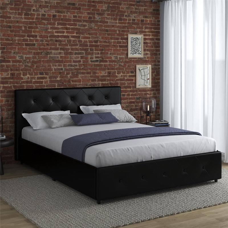 Upholstered Storage Bed, Double (4'6), Black