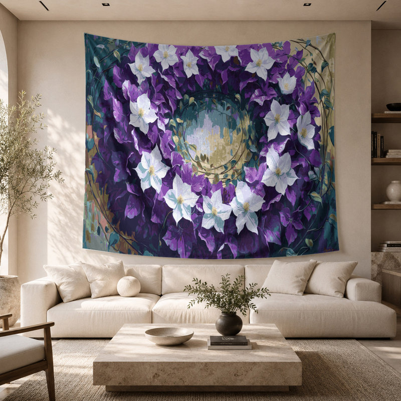 Tapisserie murale clématite botanique, 26 po x 36 po