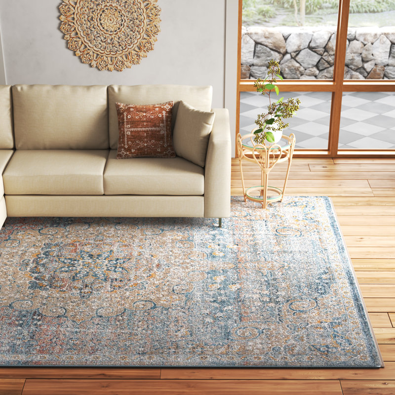Tapis oriental bleu / crème / rouge Alize, Rectangle 9 pi 1 po x 12 pi