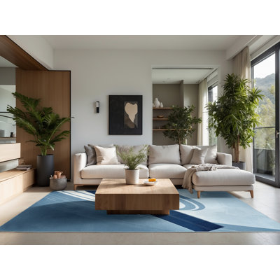 Soft Plush Eckman Orbital Satellite Modern Area Rug in Blue – SkyBlue Binding
