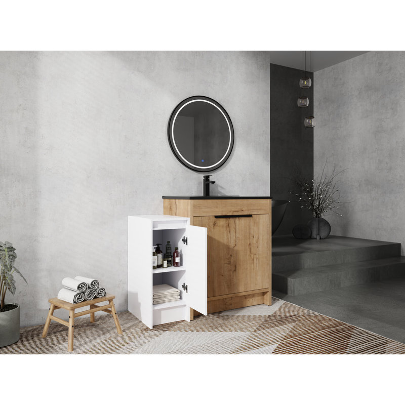 Meuble-lavabo autoportant contemporain Blythe avec portes à fermeture douce et tablettes réglables