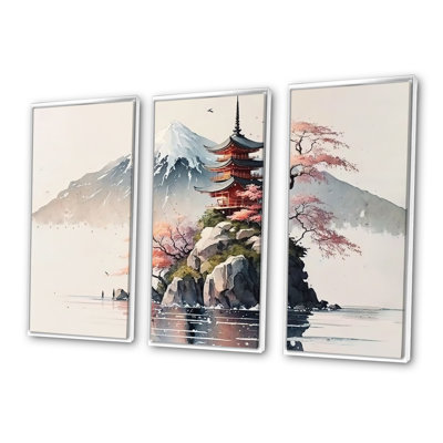 «Donyale Japanese Landscape In Watercolor I», reproduction de 3 pièces