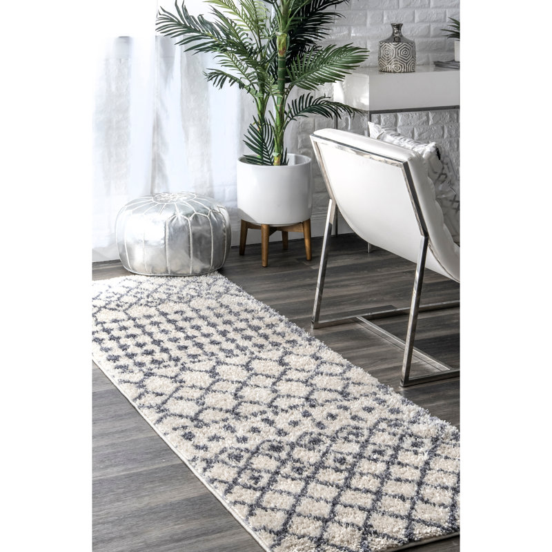 Rudden Moroccan Shag Cream/Blue Gray Rug, Runner 2'6" x 6'