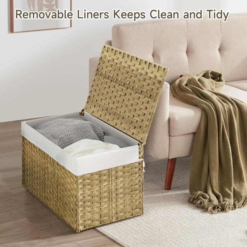 180l Wicker Storage Basket With Lid