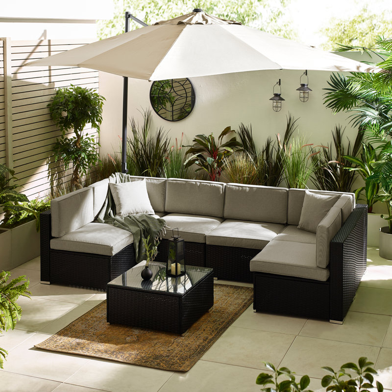 Miacomet Modular PE Rattan Garden Sofa Set and Table for Modern Gardens and Patios (Cover Included), 6