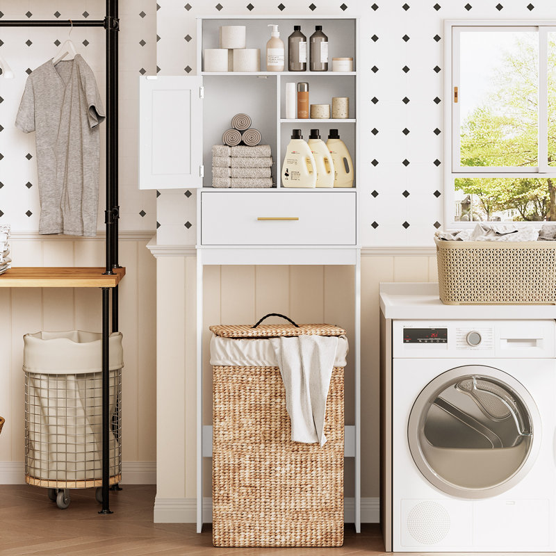 Armoire de rangement autoportante au-dessus de la toilette avec tablette réglable et tiroir