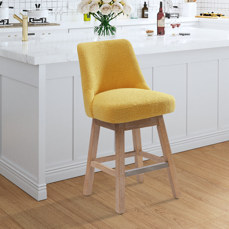 Breann Swivel 26“ Water and Stain Resistant Boucle Upholstered Swivel Counter Stool, Mustard