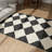 Black Cream Checkered Geometric Woven Base Washable Carpet-51766445