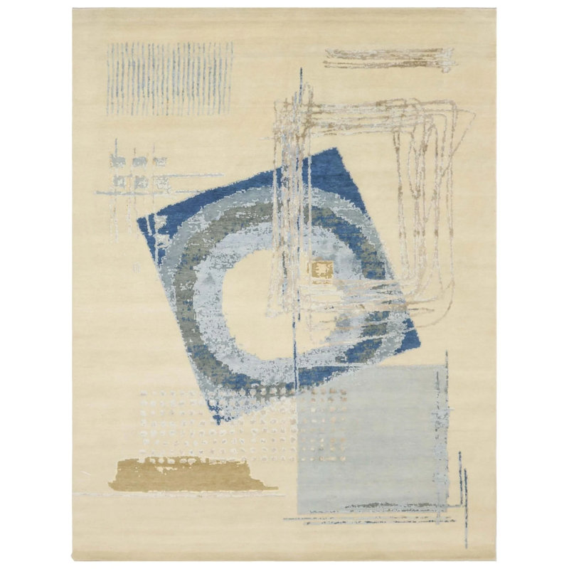 Tapis rectangulaire unique de 9 pi x 11 pi 9 po bleu