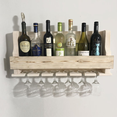 Anding 8 Bottle Solid Wood Wall Mounted Wine Bottle & Glass Rack