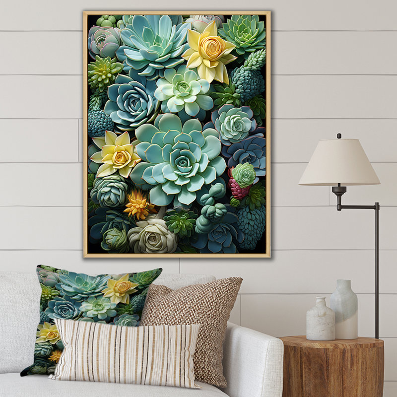 Jeliyah Green Succulents Serenity Garden III, Cadre naturel flottant, H 32 po x l 16 po x P 1 po