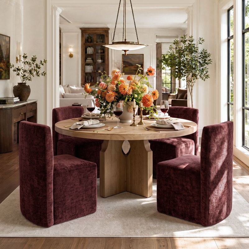 Chaises de salle à manger rembourrées en chenille avec roulettes dissimulées, Brown
