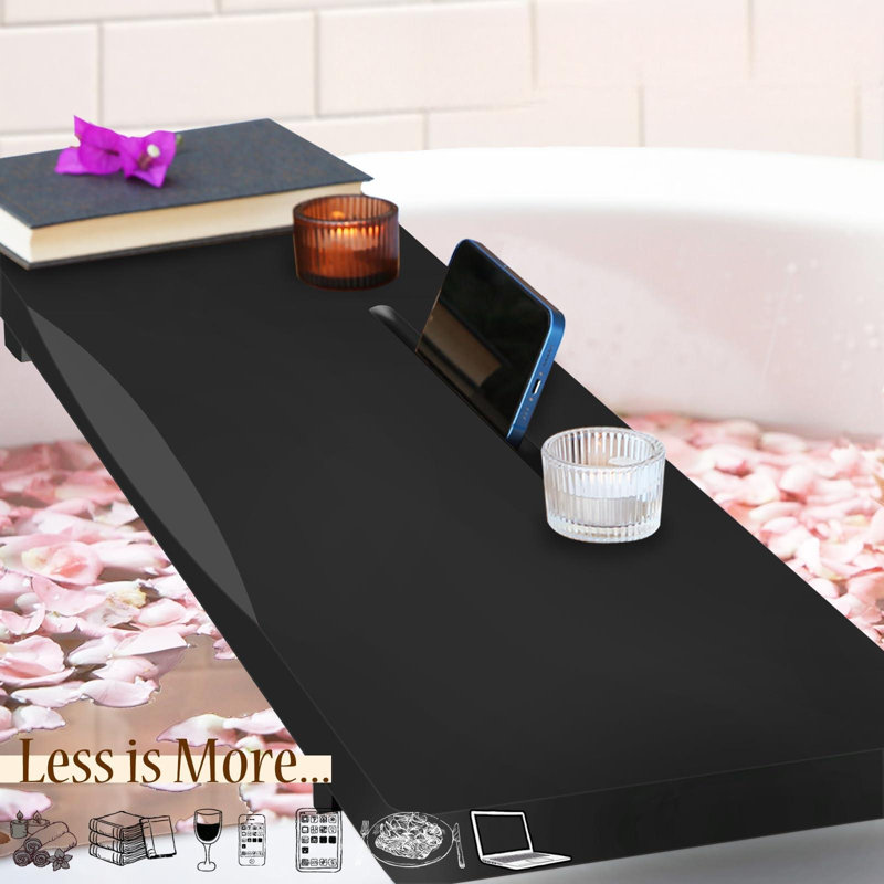 Plateau de baignoire en bambou avec pattes ajustables, 75 cm (L) × 23 cm (l), noir