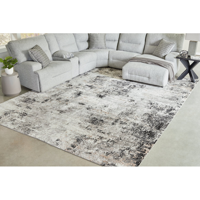 Langwell 10' x 14' Black and Gray Abstract Synthetic Rug