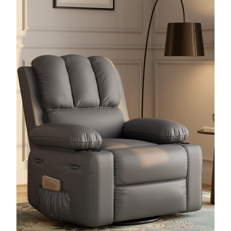 Leather Recliner Chair with 2 Cup Holders and Side Pocket, Gray