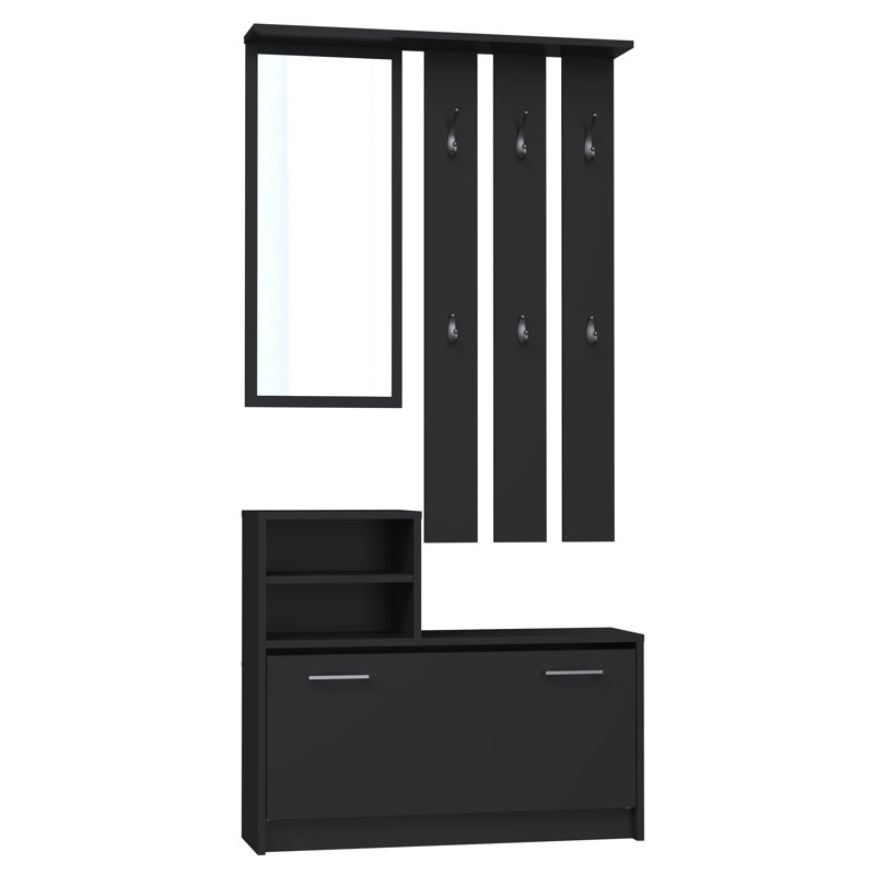 Centreville Hall Tree with Bench and Shoe Storage, Black