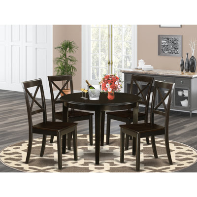 5-Piece Buttermilk and Cherry Solid Wood Top - Round Dining Room Set - Seats 4