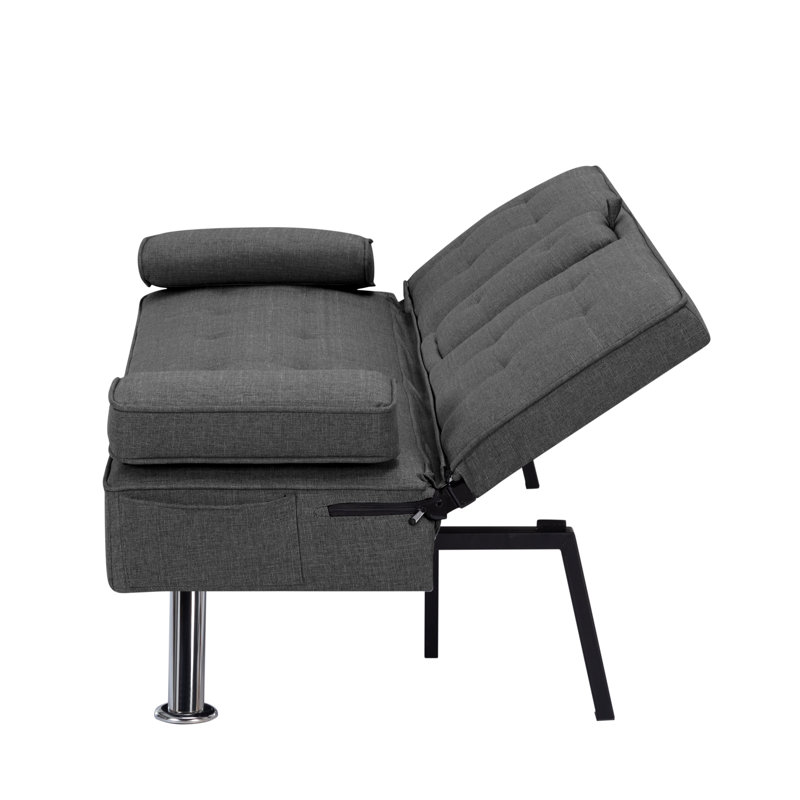 Ebern Designs 65.3” Futon Sleeper Sofa Bed,Removable Arm Pad, Dark Grey