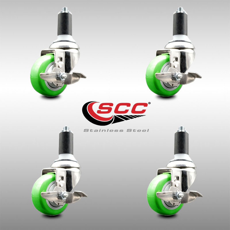 Ensemble de roulettes extensibles en polyéthylène pivotant 3,5 pouces 1-1 / 4 pouces pivotant 3,5 pouces SCC, Vert