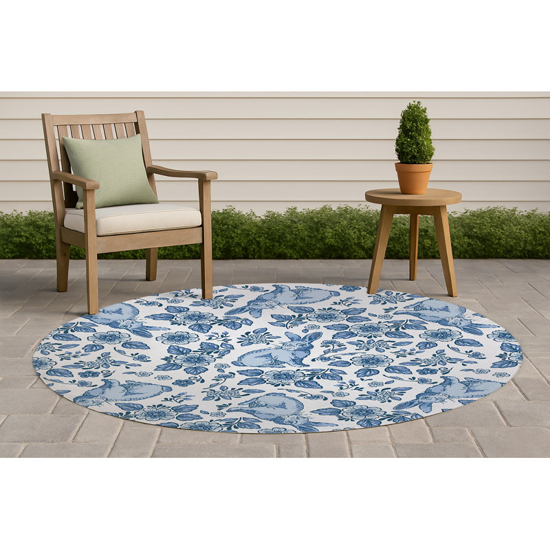 Tapis d'extérieur Bunny, Bleu, Rond 5 pi
