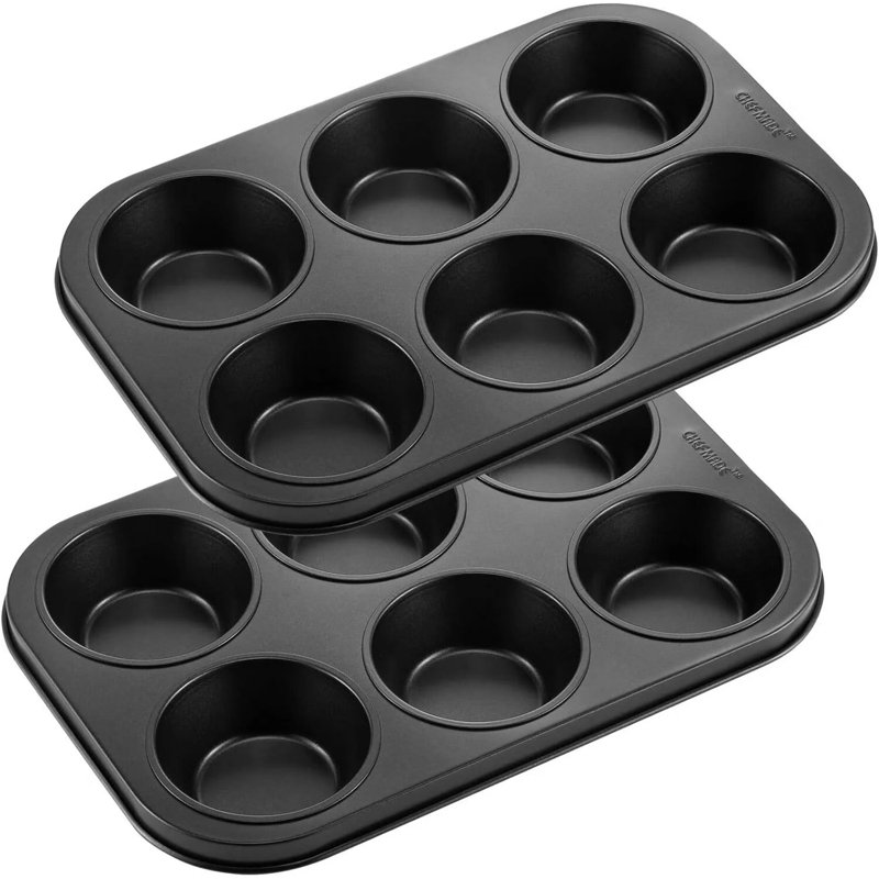 CHEFMADE 2 Pieces Muffin Cake Pan, Nonstick 6 Cavity Cupcake Pan Set  for Baking