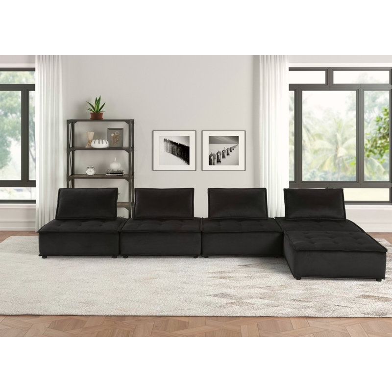 Canapé et causeuse 120 pièces en velours noir 120 po