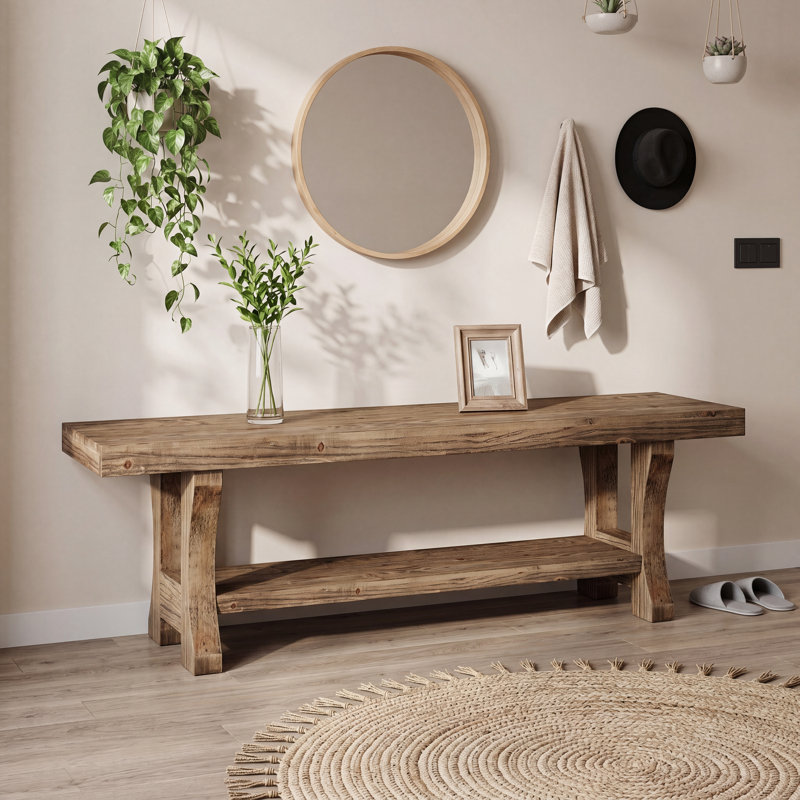 Banc d'entrée en bois massif 55,11 po x H 17,71 po avec pieds robustes, banc de rangement à 2 niveaux pour hall d'entrée et chambre à coucher