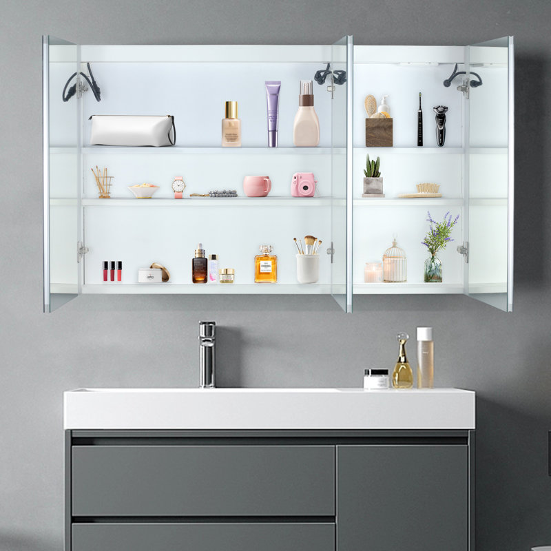 Armoire à pharmacie éclairée avec tablettes Catressa, Blanc