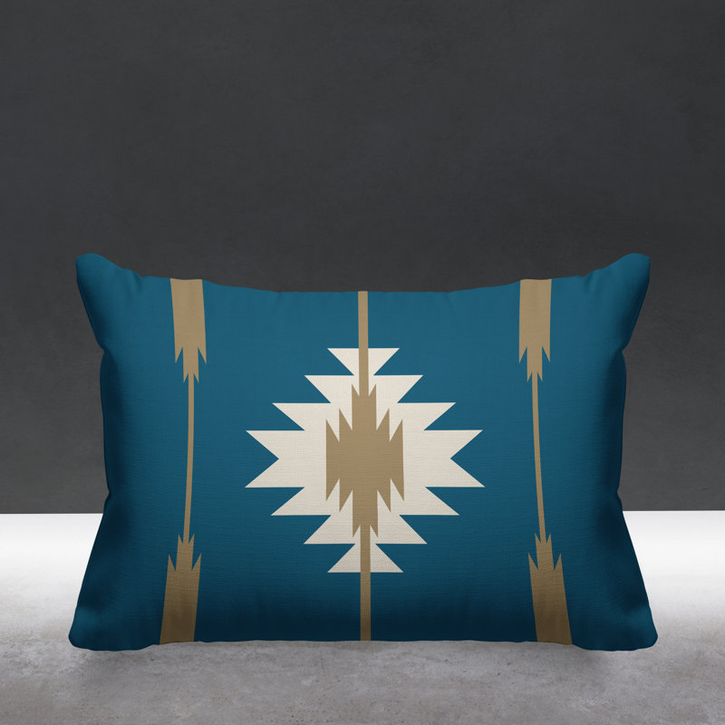 Coussin décoratif intérieur / extérieur Jolon Southwestern, 14 po x 20 po, Turquoise, Rectangulaire
