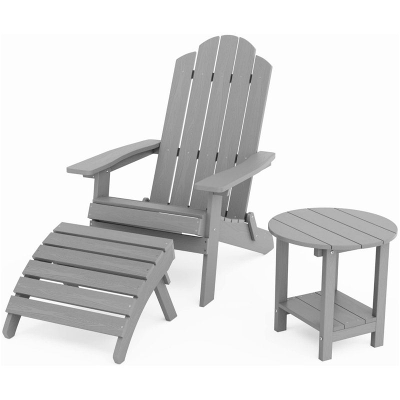 Chaise Adirondack en plastique avec repose-pieds, Gris