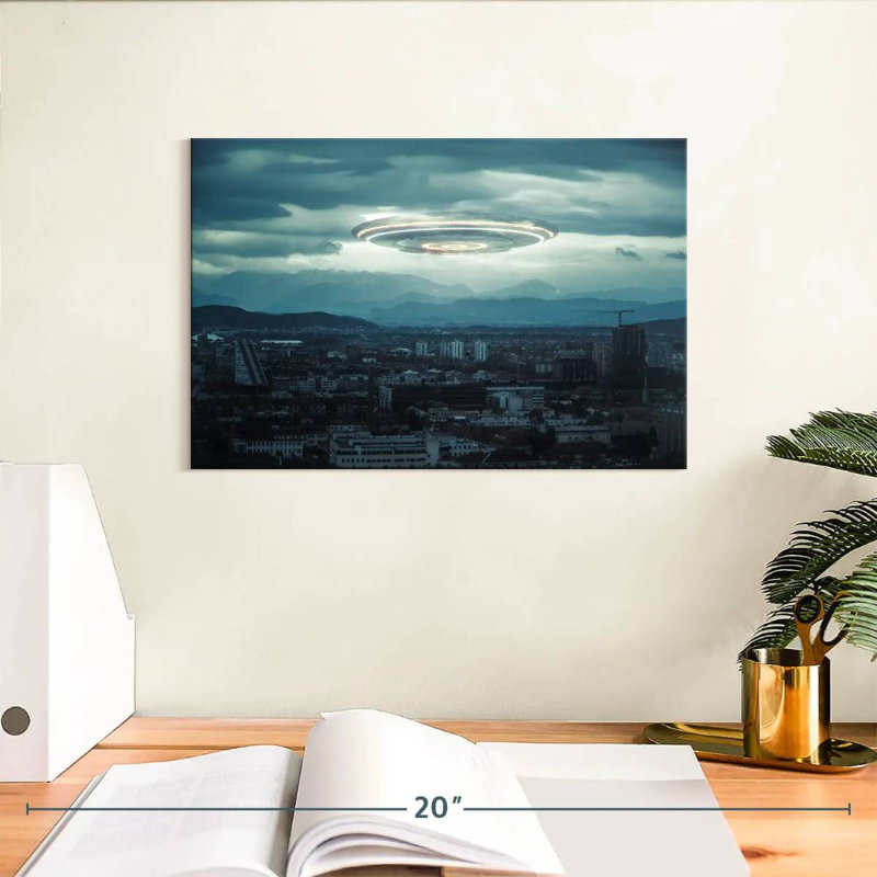 Kelan Ominous UFO Above The City, 8" H x 12" W