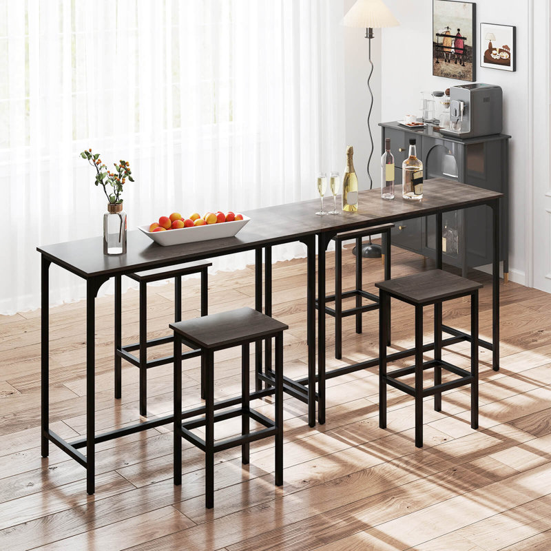 Ensemble de 3 tables bistro à hauteur de comptoir avec repose-pieds, table rectangulaire et chaises, Gris, Gris