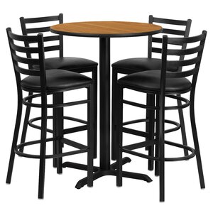 Carlton 30'' Round Laminate Table Set with X-Base and 4 Ladder Back Metal Barstools (incomplete table base only)