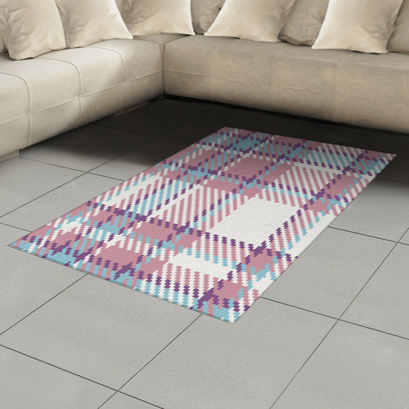Tapis décoratif à haute densité en fibres de polyester à carreaux, Rectangle 2 pi 7 po x 5 pi