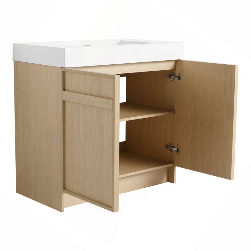 Meuble-lavabo sur pied 36 po avec lavabo en résine blanche et 2 portes d'armoire à fermeture en douceur