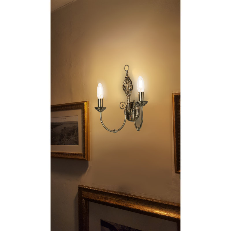 Garden 2-Light Dimmable Antique Brass Candle Candelabra Style Wall Light