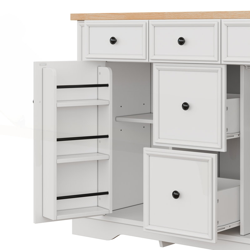 Buffet spacieux avec 5 tiroirs, 2 compartiments et tablettes réglables pour un rangement et une présentation polyvalents