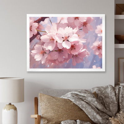 " Minimalist Pink Cherry Blossoms IV " Mixed Media and Color Photography Print