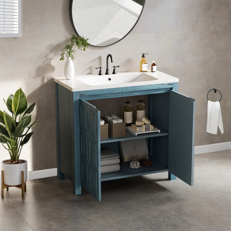 36'' Single Bathroom Vanity with Ceramic Top, Blue