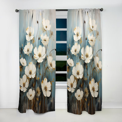 Marlee White Buttercups On Beige Simplicity IV - Traditional Velvet Curtain - Room Darkening - 1 panel