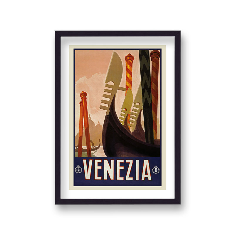 Vintage Travel Venezia with Border by Vouvart - Single Picture Frame Rectangle Print