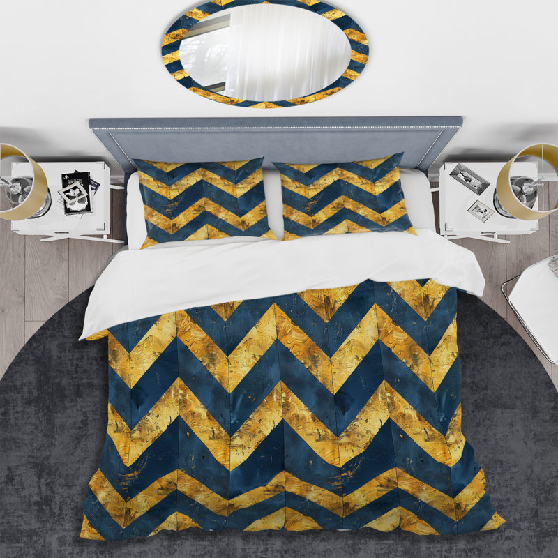 Ensemble de housse de couette transitionnelle Blue Gold Chevron Glamour III, Housse de couette très grand et 2 très grandes t