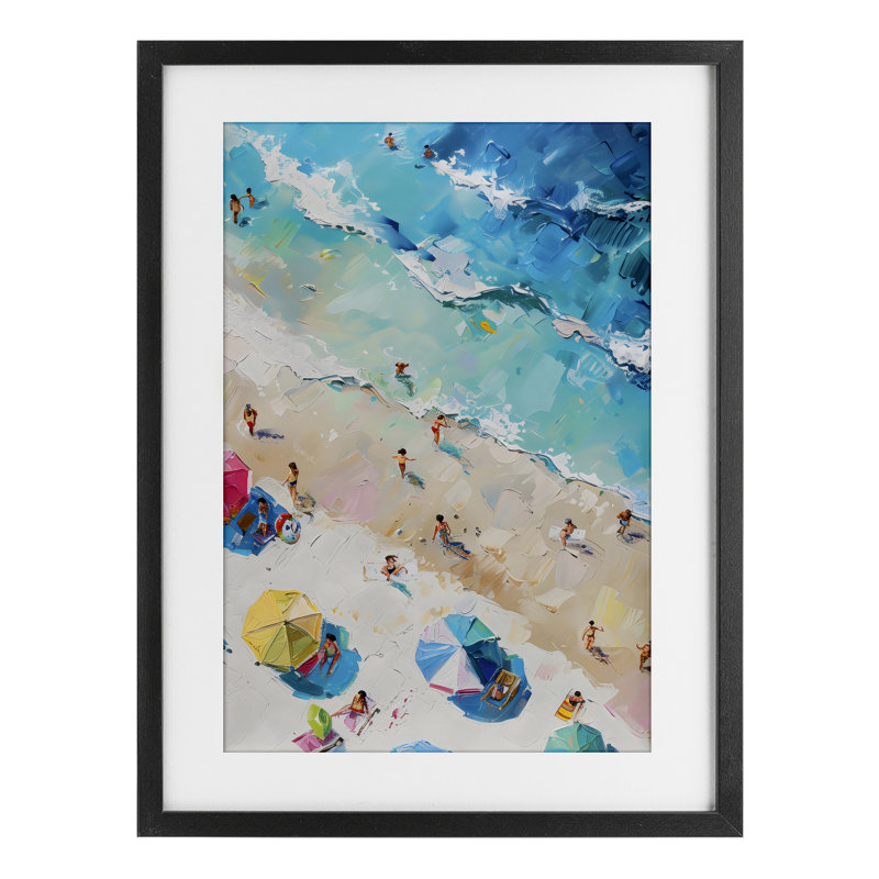 «Family Beach Fun Day», reproduction sous verre encadrée, design par LSR Design Studio, H 20 po x l 14 po, Cadre noir minuit