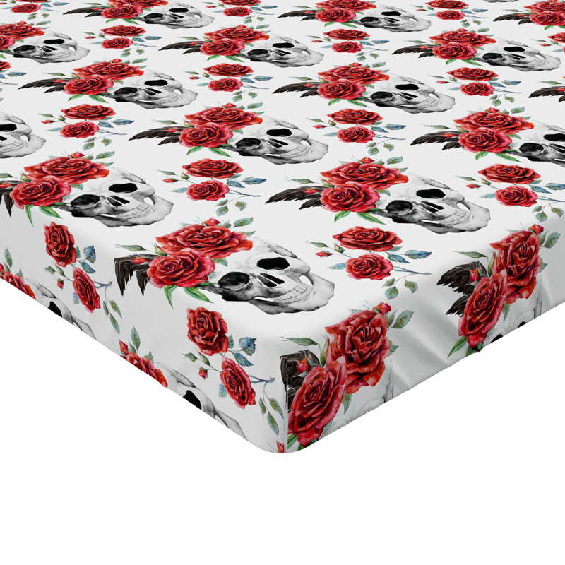 Drap-housse orange Ambesonne, Vermillon / noir / vert floral, Drap-housse pour lit simple TG