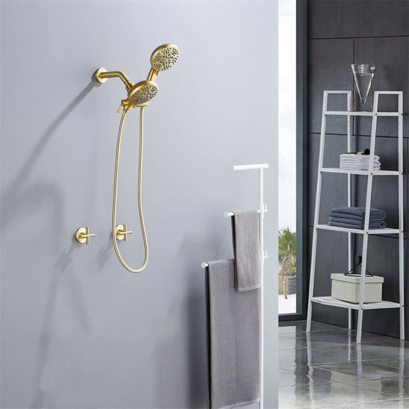 Volume Control Shower System with Rough in-Valve, Brushed Gold