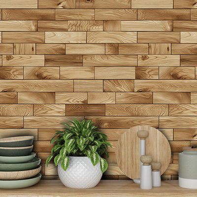Rouleau de papier peint à motif de bloc de chêne naturel