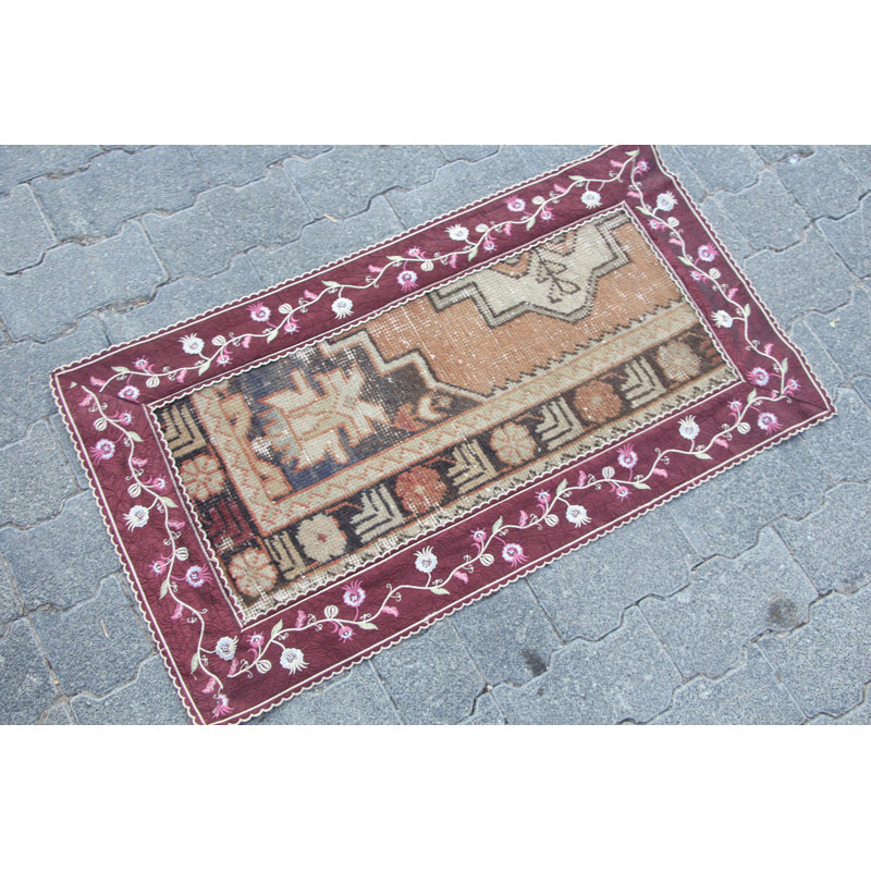 Small Vintage Anatolian Turkish Rug for Bathroom Décor in Vibrant Orange - Boho Chic Home Accent