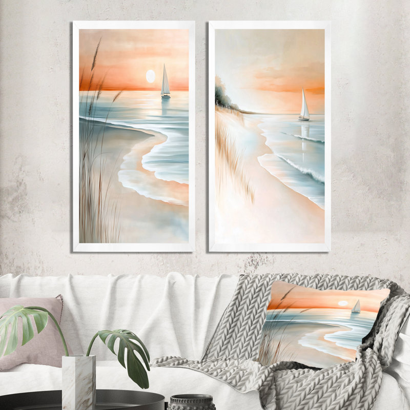 Coucher de soleil sur la voile de pêche I - Tableau en deux parties « Coucher de soleil côtier », 40" H x 40" W